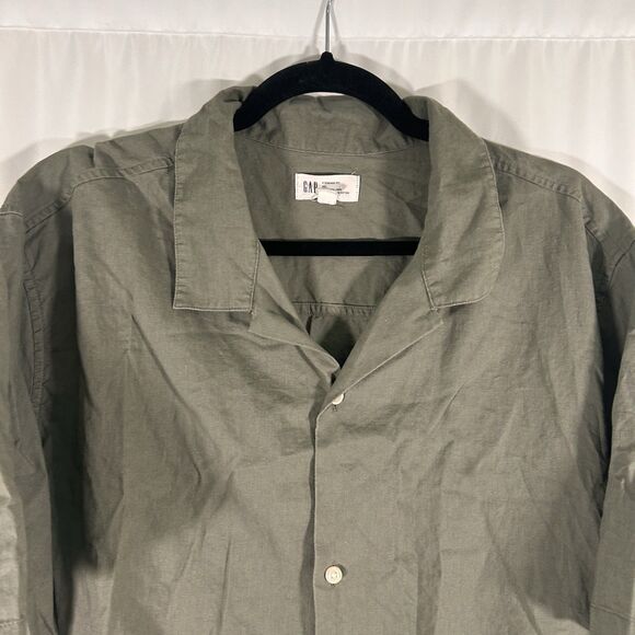 Gap Linen Blend Shirt Men's XXL Green Button Up Short Sleeve Collared - Picture 2 of 5